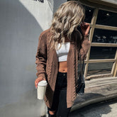 Cable-Knit Ribbed Trim Open Front Cardigan - Shah S. Sahota